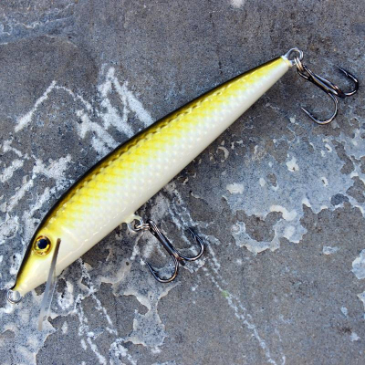 Candátový wobler Bonito Ouklej 11cm 9g barva Yellow Oliveplovoucí