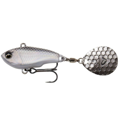 Savage Gear Fat Stříbrný jigspinner na boleny Tail Spin 6.5cm 16g sinking White Silver