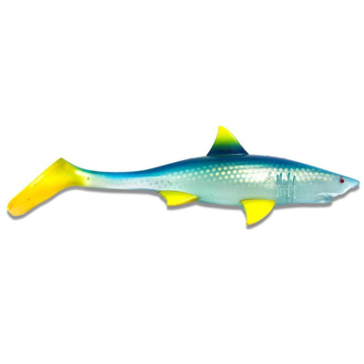 Gumová nástraha na štiky žralok Shark Shad 20 cm 70g Clear Blue Lemonade