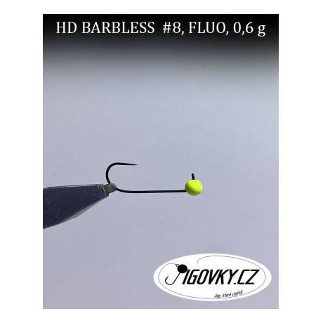 Wolframové bezprotihrotové hlavičky HD BARBLESS FLUO ŽLUTÉ vel. 8 0,6g (balení 5ks)
