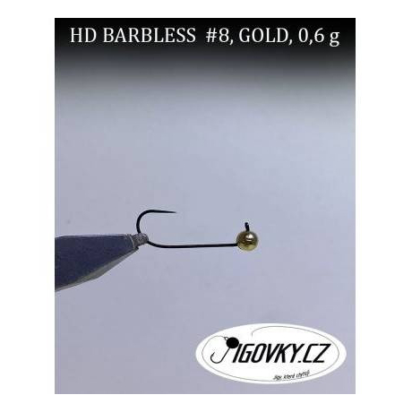 Wolframové bezprotihrotové hlavičky HD BARBLESS GOLD vel. 8 0,9g (balení 5ks)