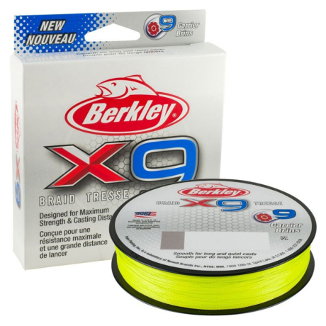 Přívlačová šňůra Berkley X9 FLAME GREEN FLUO ŽLUTÁ 150M 0,12MM 12,1KG