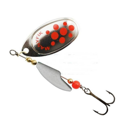 Rotační třpytka na okouny Manyfik MOBBY 2 3,5g - FK11 stříbrná s červenými puntíky