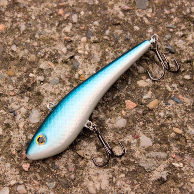 Bezlopatkový wobler na boleny Bonito Hubal 8,5cm 16g potápivý barva Blue Pearl BKK Hooks