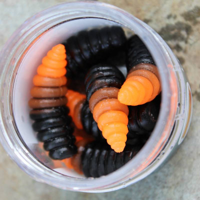 Harmony Baits Larva XL 37mm 7 pcs barva 019+005 Black-Orange příchuť sýr