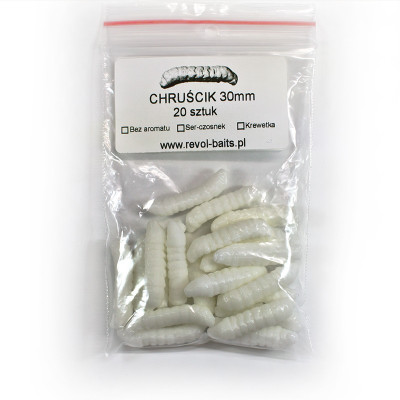 Revol Baits Chrostík EKONOMY (CADDIS LARVA) 30mm Bílý - 20 kusů sýr-česnek