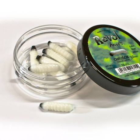Revol Baits Chrostík (CADDIS LARVA) 30mm 10 pcs bílý příchuť sýr-česnek