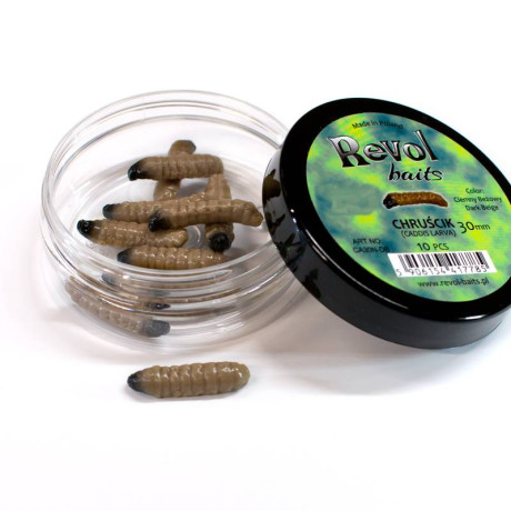 Revol Baits Chrostík (CADDIS LARVA) 30mm 10 pcs tmavě béžový příchuť sýr-česnek