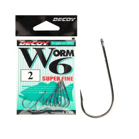 Čeburaškové háčky DECOY Worm 6 Super Fine vel. 2/0 ( 9 pcs)