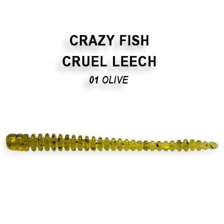 Crazy Fish Cruel Leech 55mm - 01 Olive příchuť oliheň 8ks